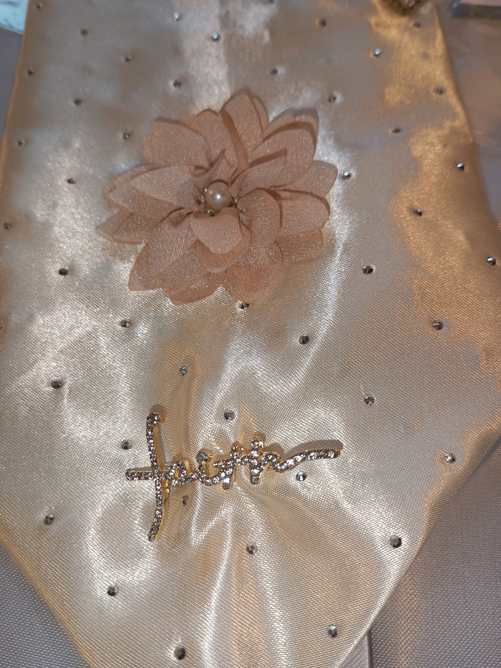 Embellished Satin Clutch with Floral Applique